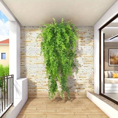 12/6pcs Large Artificial Green Hanging Fern Plant - Realistic Fern Vines, Suitable For Wedding Decor, Birthday Party, Garden Events, Indoor And Outdoor Use - High-Quality, No Power Needed, Outdoor Greenery | Decor Vines | Durable Greens