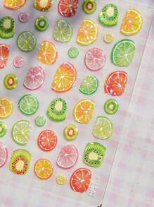 1 Sheet 5D Jelly Nail Art Sticker Kawaii Mixed Sweet Summer Hami Melon Orange Fruit Slice Adhesive Nail Decoration Self-Adhesive Slider For DIY Nail Salon