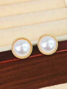 5 件/套复古仿珍珠五角星和圆形耳钉套装，简约设计适合女性日常和节日佩戴（无盒）