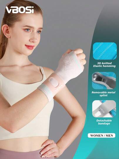 1 件式腕管护腕，带可拆卸金属夹板稳定器和绑带的掌心支撑，可调节腕夹板，男女适用