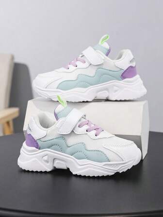 1 Pair Colorful Kids Shoes, Fashion Hook And Loop Design Comfortable Sports Sneakers For Playground Activities, Park Play Or Daily Wear, Cushioned Large Size Running Shoes