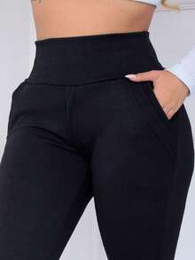 Autumn/Winter Front Pocket Jackard Flare Pants - 黑色 - 查看 3