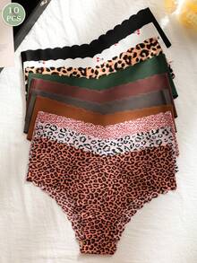 10 件女士无缝内裤，舒适柔软三角裤，猎豹印花性感内裤 - 彩色 - 查看 4