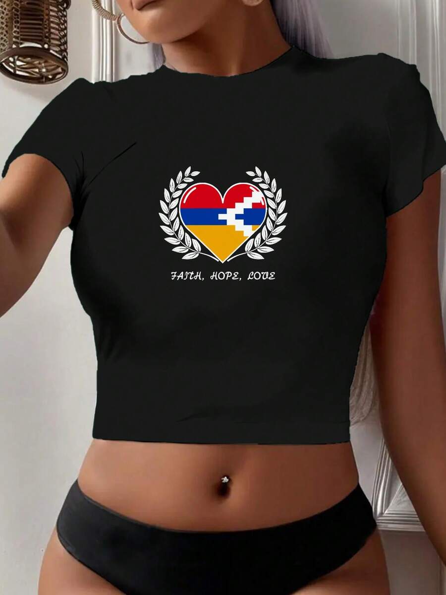 I Love My Country Country Artsakh Women's Fashion Short T-Shirt - màu đen - Xem 1