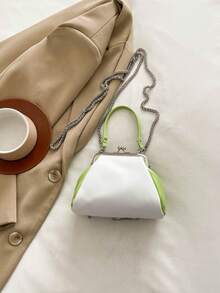 Cute & Fashionable Kids Hand Carry Bag, Shoulder Strap Crossbody Bag, Solid Color Faux Leather Zipper Bag With Large Plaid Bow Decoration, Mini Small Purse - Green - View 4