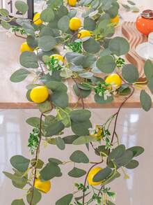 1 pieza/2 piezas Corona de vid de limón artificial realista - Una planta artificial con limones amarillos y hojas de eucalipto verdes, decoración colgante multifuncional de plástico DIY, simulación de vid de limón, decoración de otoño para el hogar, flor artificial, adecuada para jardín exterior, patio, cocina, decoración central de la mesa del comedor | Navidad, Acción de Gracias, Halloween - Multicolor - Ver 6
