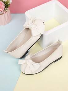 1 Pair Girls' Slip-On Flat Shoes With Bow, Versatile And Fashionable For All Seasons - White - View 6
