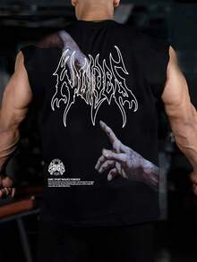 Men's Wide Shouldered Sleeveless Tank Top, Round Neck, Made Of Polyester Knitted Fabric, Suitable For Summer Sports, Workout, Basketball - Black - View 1