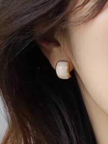 Bộ 8 khuyên tai hình học đính ngọc trai giả trơn đơn giản cổ điển, thích hợp cho phụ nữ đeo hàng ngày và lễ hội - Bộ đồ A - Xem 2