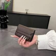 New Ladies Brown PU Solid Color Litchi Print Compact Accordion Card Holder Multiple Card Slots Fashion Versatile Anti-Scan Card Organizer Flap Vintage Lightweight Clutch For Women Card Wallet Wallet Mini Wallet Purse Wallet - Brown - View 1
