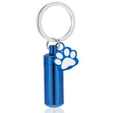 Cylinder Urn Necklaces For Ashes Memorial Keepsake Key Chain Pendant With Paw Print Charm Necklace Stainless Steel Waterproof Cremation Jewelry For Ashes Locket Pendant