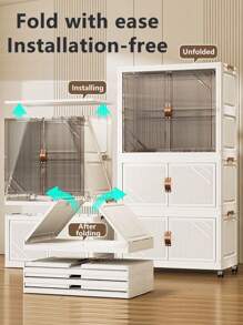 5/4/3/2/1 Layer Folding Wardrobe Closet, No Installation Required, Plastic Storage Cabinet For Baby Clothes, Household Use For Living Room And Bedroom