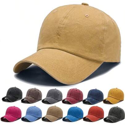 1 pezzo Berretto da baseball unisex spesso lavato, in colore tinta unita retrò, con protezione solare