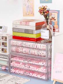 1pc Large Capacity Desk Organizer - Transparent Plastic Drawer-Style Pen Holder, Suitable For Pens, Pencils And Markers - Creative Student Pencil Stand - Stationery Tape Storage Box - Multifunctional And Neat Office Accessory