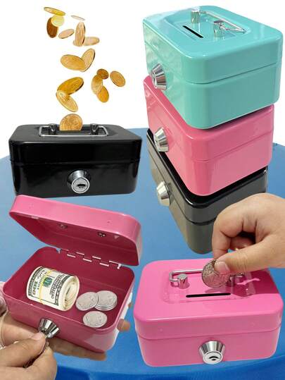 1 st spargris i rostfritt stål, robust myntbehållare med stor kapacitet med nyckel, lämplig för vuxna, pojkar och flickor, perfekt för besparingar