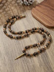 1pc Bohemian Volcanic Stone & Coconut Shell Beaded Necklace, Suitable For Daily Wear Or Beach Resort For Teens - Multicolor - View 12