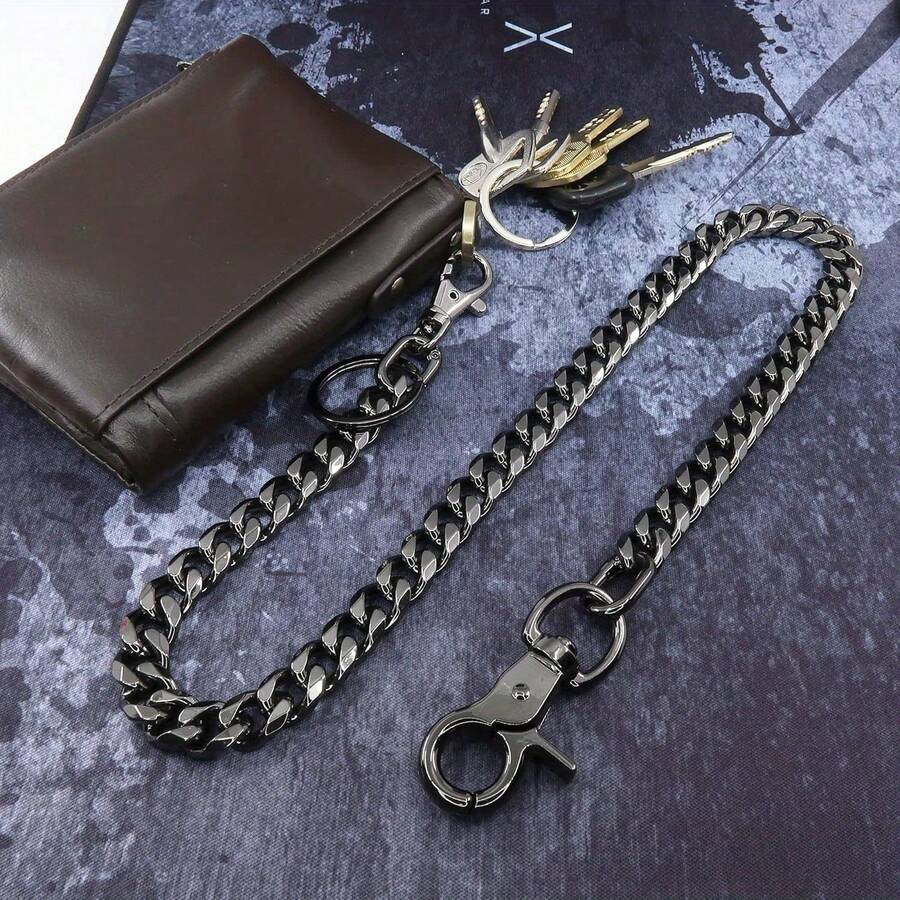 Sangle de porte-clés de jeans de moto de bikers - chaîne de portefeuille punk pour hommes et femmes, accessoire de voyage gothique rock unisexe - Noir - Voir 1