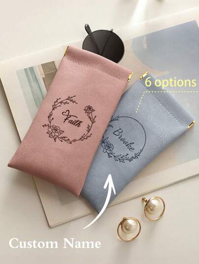 Customized Personal Glasses Storage Bag, Custom Wreath Text Sunglasses Storage Box, Automatic Closure Eyeglass Case, Spring-Loaded Self-Closing Glasses Storage Pouch, Leather Glasses Storage Box, Gift For Friends And Girlfriends, Colorful,Cute,Adorable,Funny,Kawaii,Y2K,Stylish,Unisex,Casual,Custom,Personalized,Unique,Customized,Ideal Gifts For Him,Ideal Gifts For Her,Her,Boyfriend,Girlfriend,Family,Friends,Apparel Accessories,Halloween Edit,Fall Décor