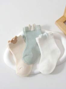3 pares de calcetines para niños de unicolor con diseño de orejas, calcetines transpirables de malla hasta el tobillo, finos para primavera/verano