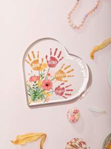 Personalized Acrylic Heart Shaped Desk Sign Customizable With Handprints And Names Perfect For Father's Day Decorations Featuring Colorful Floral Elements And Family Handprints Ideal Gift For Dad Papa Grandpa Unique Desktop Keepsake For Office Or Home Touching Family Souvenir For Holidays Birthdays And Special Occasions