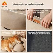 wuyingongfang 1 件绒面椭圆形防水防尿可拆卸可洗狗/猫床，适用于中大型犬，适合所有季节，高品质狗/猫垫，宠物垫，猫床 - 卡其色 - 查看 5