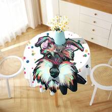 1 件多色波尔卡圆点背景和卡通狗印花桌布，现代涤纶矩形/圆形防水桌布，数码印花适用于家庭客厅、户外餐厅、小圆桌