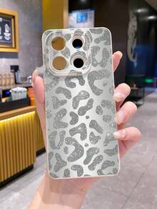 1 pieza Funda protectora para teléfono con base plateada y estampado de leopardo, compatible con Apple/Galaxy/Infinix/Redmi/OPPO/VIVO/Realme, versión internacional, no la versión nacional - Beis - Ver 3
