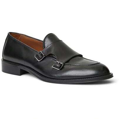 BIAGIO Mens Buckle Leather Monk Shoes