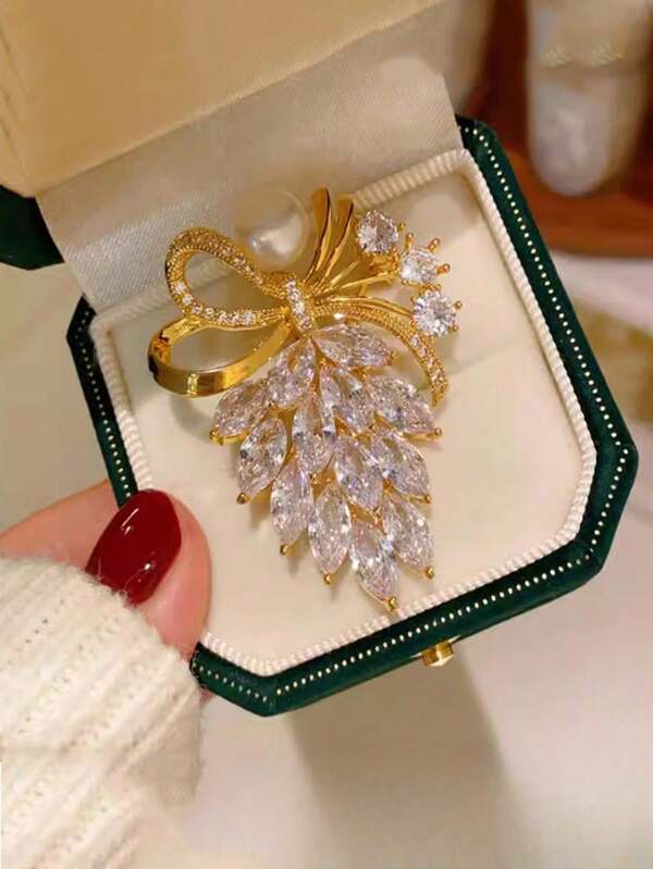 1 pieza Broche elegante con lazo de circonita, accesorio decorativo antideslizante para trajes, prendedor de alta calidad para mujer - accesorio de vestido perfecto para regalo de San Valentín para ropa, bolso, mochila escolar
