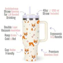 1 Pc Cute Little Fox Tumbler Made Of 40oz Stainless Steel, With Handle, Water Cup With Straw Brush, Non-Slip Water Cup, Portable Multifunctional Water Bottle, Holiday Gift.