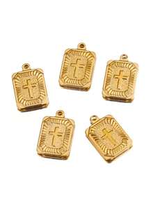 1 Set (5pcs) Bohemian Style Stainless Steel Cross Pendant DIY Jewelry Accessories, Golden For Summer - Cross Pendant - View 6