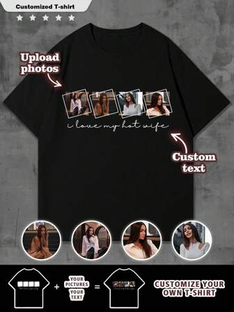 T-shirt personalizzata "Amo la mia calda moglie" con foto, personalizzabile con testo e foto, regalo ideale per San Valentino, fidanzato o marito