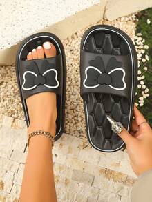 Princess Bow Soft, Comfortable, Lightweight Slip-On Slippers For Women, Suitable For Bathroom, Living Room, Bedroom And Pool, All Seasons - Black - View 1