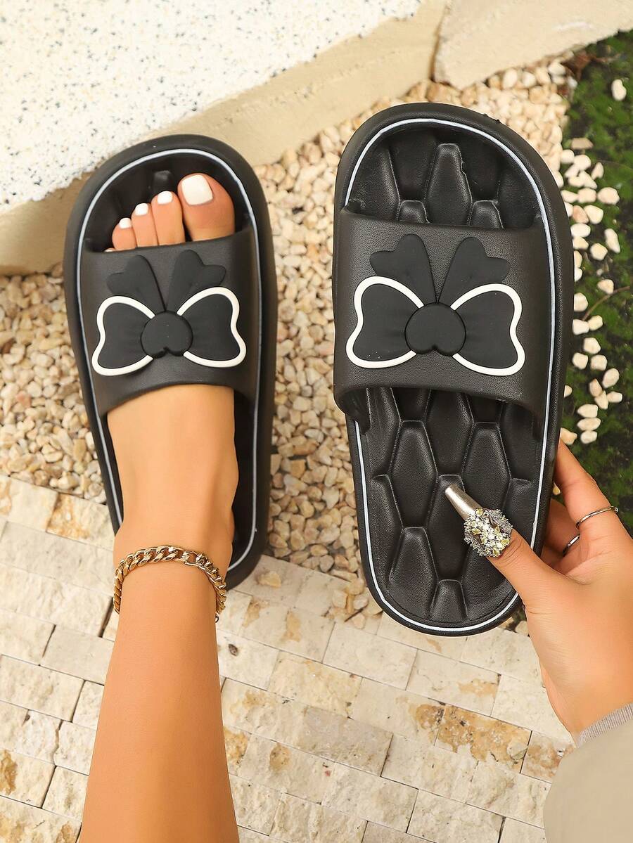 Princess Bow Soft, Comfortable, Lightweight Slip-On Slippers For Women, Suitable For Bathroom, Living Room, Bedroom And Pool, All Seasons - Black - View 1