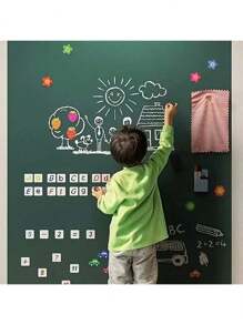 1 Roll Of Children's Graffiti Blackboard Wall Stickers, Removable, Erasable And Tearable Office Teaching Green Board Wall Stickers Blackboard Wallpaper Whiteboard Stickers, Free Five Colors Of Chalk, Durable Dry Erase Waterproof Self-Adhesive Wallpaper Message Board, Suitable For Office, School, Home