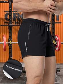 Shorts Esportivos Casuais de Verão Masculinos - Preto, com Bolsos com Zíper, Adequados para Corrida, Caminhada e Atividades ao Ar Livre, Vestuário Esportivo Outdoor | Shorts de Estilo Casual | Shorts com Zíper