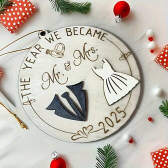 1pc 2D Flat Classic Wooden Mr & Mrs 2025 Sign - Wedding Gift, First Year Married Decor, No Electricity Required, Featherless, Wedding Gift Item | Festive Ornament | Mr & Mrs Theme, Wedding Decorations, Home Decor, Wedding Items Summer Birthday Gifts Beach Back To School School Supplies Room Decor