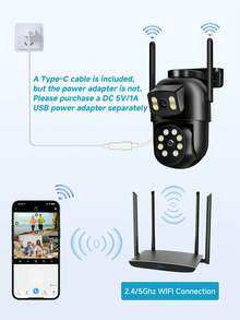 ZHXINSD 2MP+2MP Dual-Lens Security Camera, WiFi Wireless Outdoor Camera With IP65, Night Vision, Motion Detection, Auto Tracking, AI Motion Detection Alerts, 2-Way Audio, 2.4G/5GHz WiFi, USB-Powered, With App Control, Home Surveillance System Solutions. - Black - View 5