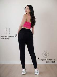 Pantalones Pegados Lisos Atemporales, Efecto Levanta Glúteos, Negros con Bolsas Traseras Funcionales - Negro 2210FVA06 - Ver 4