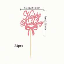 12/24 pièces Décorations de gâteau pour anniversaire, cure-pipes roses, paillettes pour gâteau, décorations pour célébrer la fête d'anniversaire, la baby shower, l'anniversaire