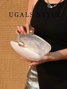 奢华女士派对球图案不对称包精致纯色斜挎包，非常适合派对、婚礼、晚宴/宴会，可搭配婚纱、正装、舞会礼服、生日礼服、女士礼服派对 - 白色 - 查看 6