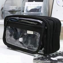 Estuche de lápices transparente con tapa abatible y cierre a presión, de gran capacidad con 8 capas, ideal para útiles escolares, maquillaje y herramientas pequeñas, estuche de lápices, bolso escolar