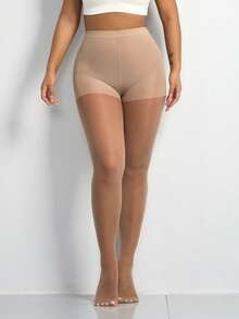 4双装女士20D杏色透明连裤袜，时尚简约，舒适 - 杏色 - 查看 3