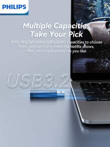 PHILIPS Clé USB 3.2 PHILIPS, transfert de fichiers haute vitesse, grande capacité pour préserver votre espace, prêt à l'emploi, petit et pratique, rendant votre vie plus pratique