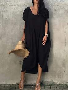 Solid Asymmetrical/Asymmetrical Slit Criss-Cross - Black - View 2