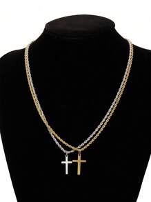 1 pieza Collar con colgante de cruz de fe de acero inoxidable de moda para hombres, joya de collar personalizada, gran regalo para familia y amigos