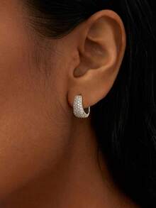 Newsoul 1pair Elegant Hoop Earring Ladies Jewelry For Women 925 Sterling Silver Exquisite Zirconia Geometry Hoop Earring Fine Jewelry Gift For Girl Daily Dating Decor For Sisters Friendship - Style 1 - View 6