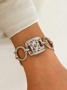 1pc Women's Retro Geometric Bracelet, Simple Stylish Versatile Daily Wear, Dating - Antique Silver - View 3