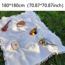 1 件加厚涤纶野餐毯 - 70.8 英寸 X70.8 英寸（180x180 厘米）防潮便携式户外沙滩垫，适用于露营、公园、旅行 - 可机洗，奶油色/白色，耐用多用途沙发套 - 彩色 - 查看 16