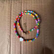 1pc Fashionable Boho Style Beaded Chain Necklace With Heart Pendant - Colorful - View 3